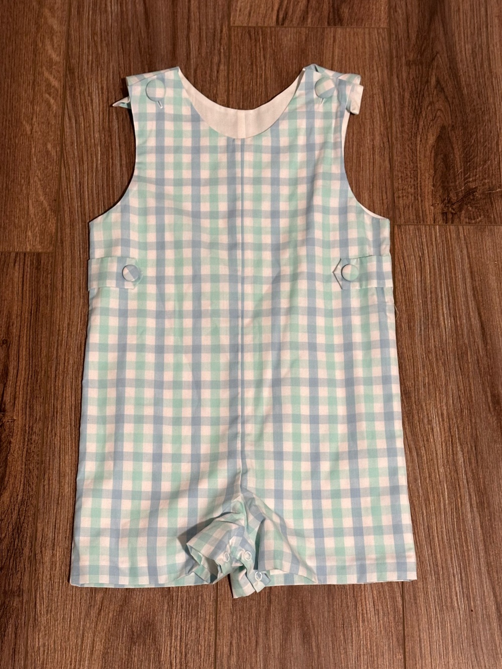 Stitchy Fish Boys 4T Blue & Mint Gingham Shorts Romper Jon Jon Set